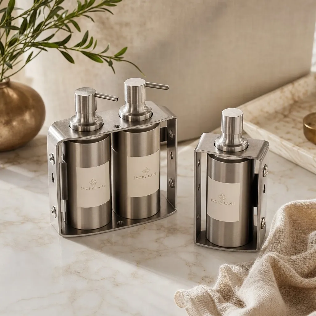 Stainless Anti-Theft Dispenser — alternate angle showing cap and back of pack