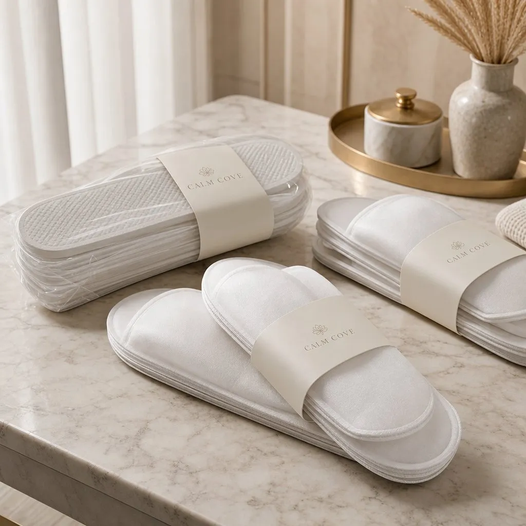 EVA Disposable Hotel Slippers — alternate angle showing cap and back of pack