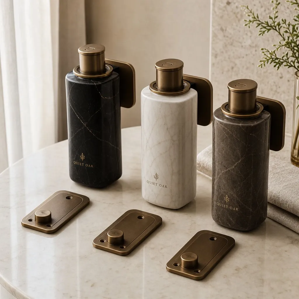 Magnetic Hotel Dispenser (Removable Bottle) — alternate angle showing cap and back of pack