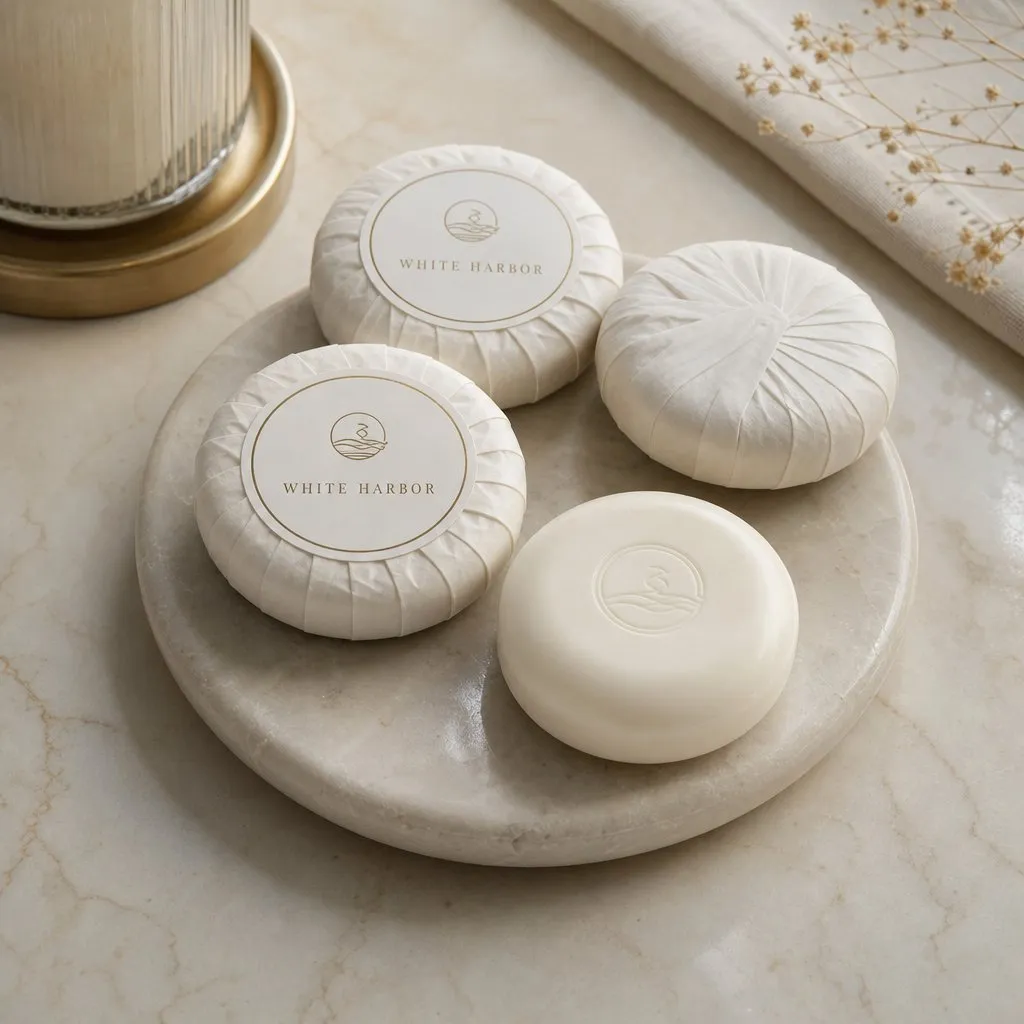Pleated Hotel Guest Soap — alternate angle showing cap and back of pack