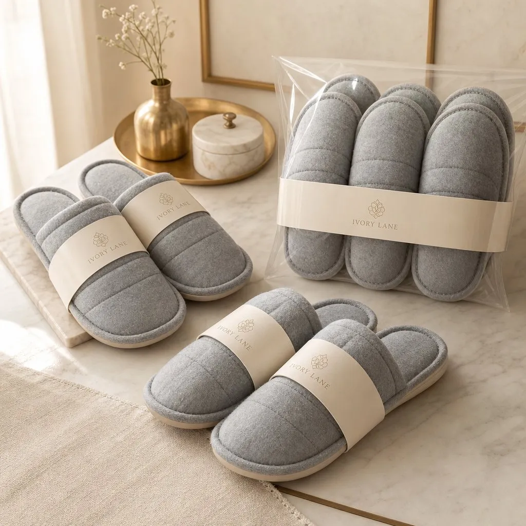 Pearl Cotton Hotel Slippers (EPE Sole) — alternate angle showing cap and back of pack