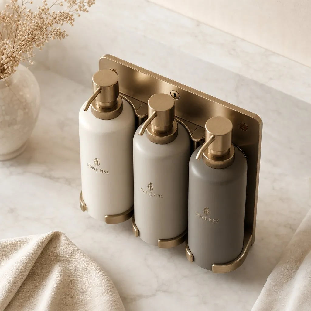 Triple Wall-Mounted Dispenser — alternate angle showing cap and back of pack