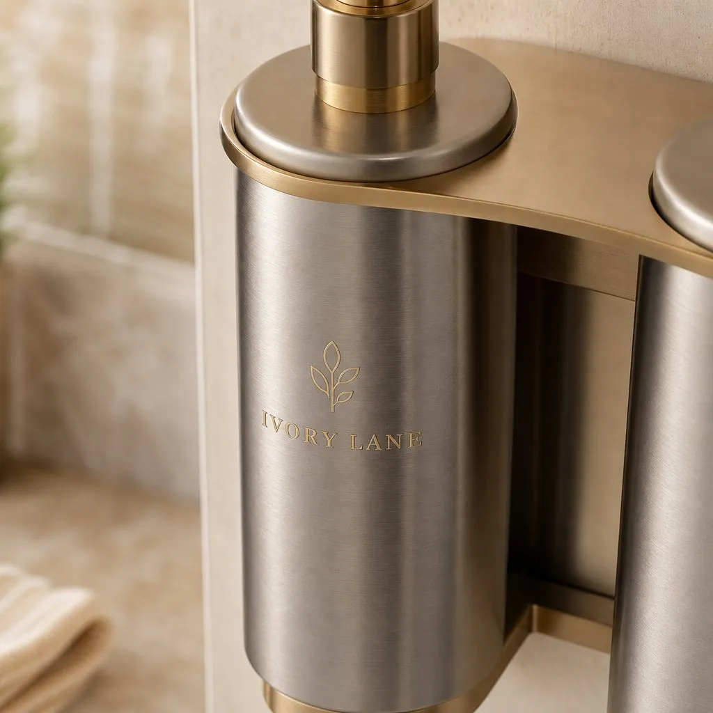 Stainless Anti-Theft Dispenser — close-up of material and label detail