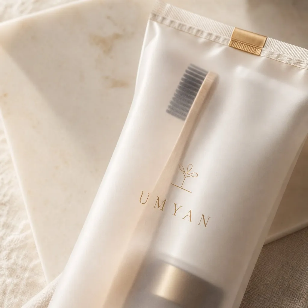 UMYAN Antibacterial Bag Amenity Kit — close-up of material and label detail