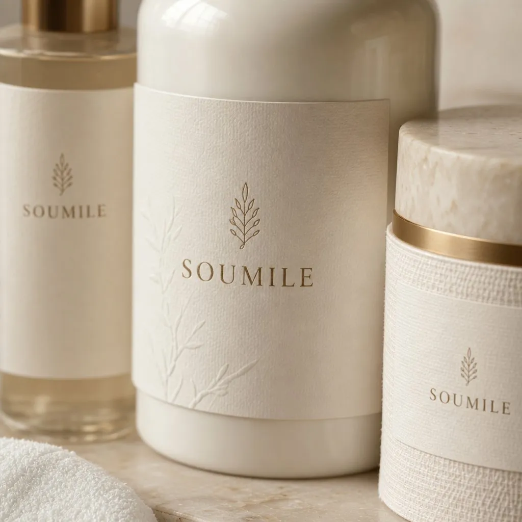 SOUMILE White Tea Bath Collection (30ml–500ml) — close-up of material and label detail