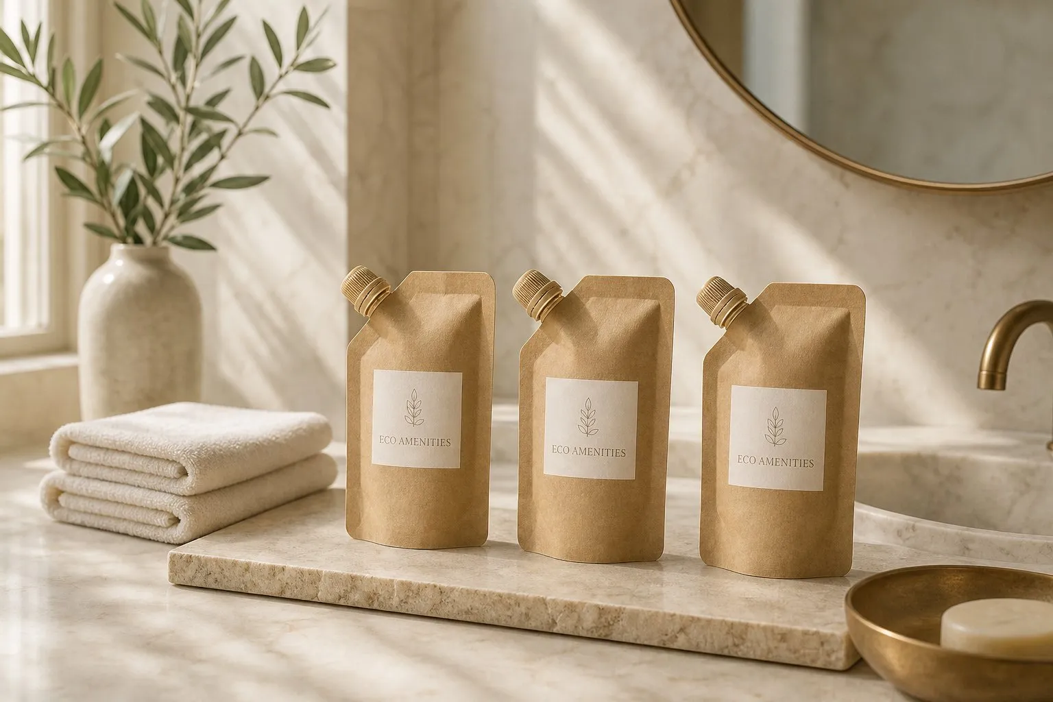 Kraft Spout Bags — 30ml Eco Wash Pouches — hotel amenities by UMYAN