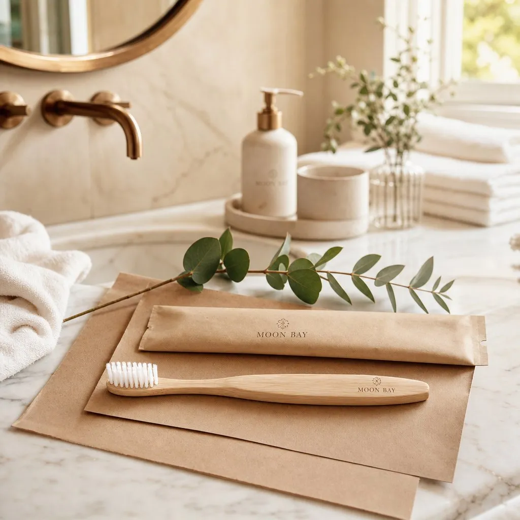 Bamboo Toothbrush — in use in a hotel guest room setting