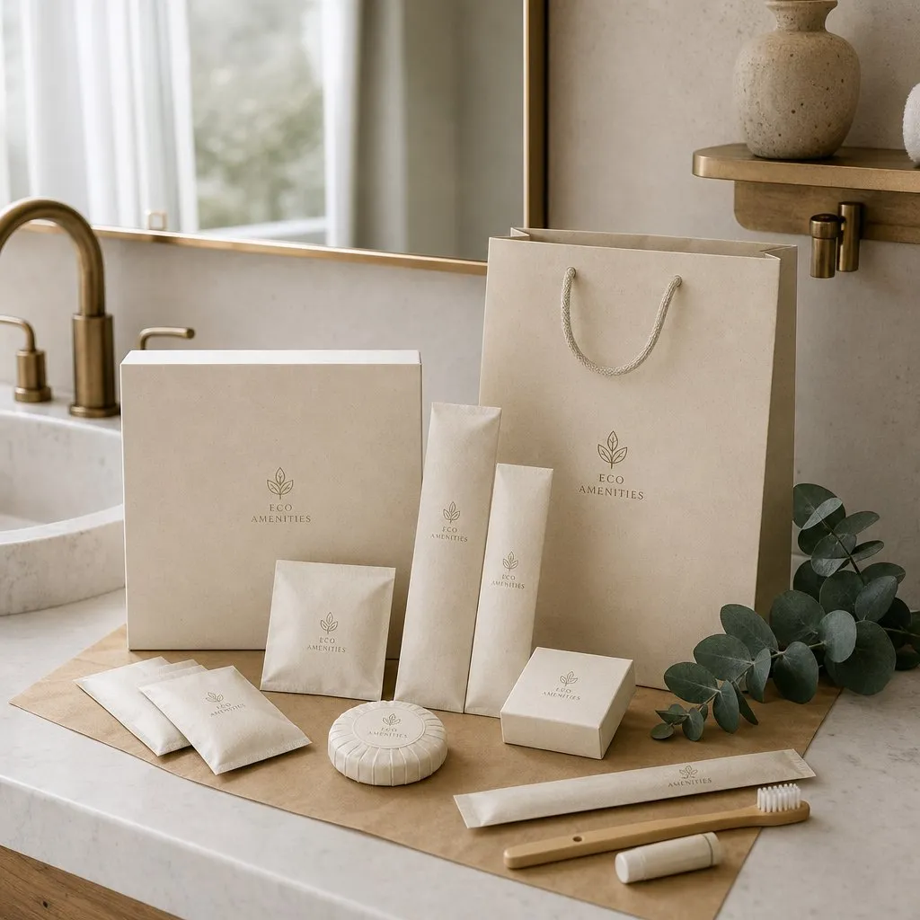 ECO GanJing Sugarcane Series (Box & Bag) — in use in a hotel guest room setting