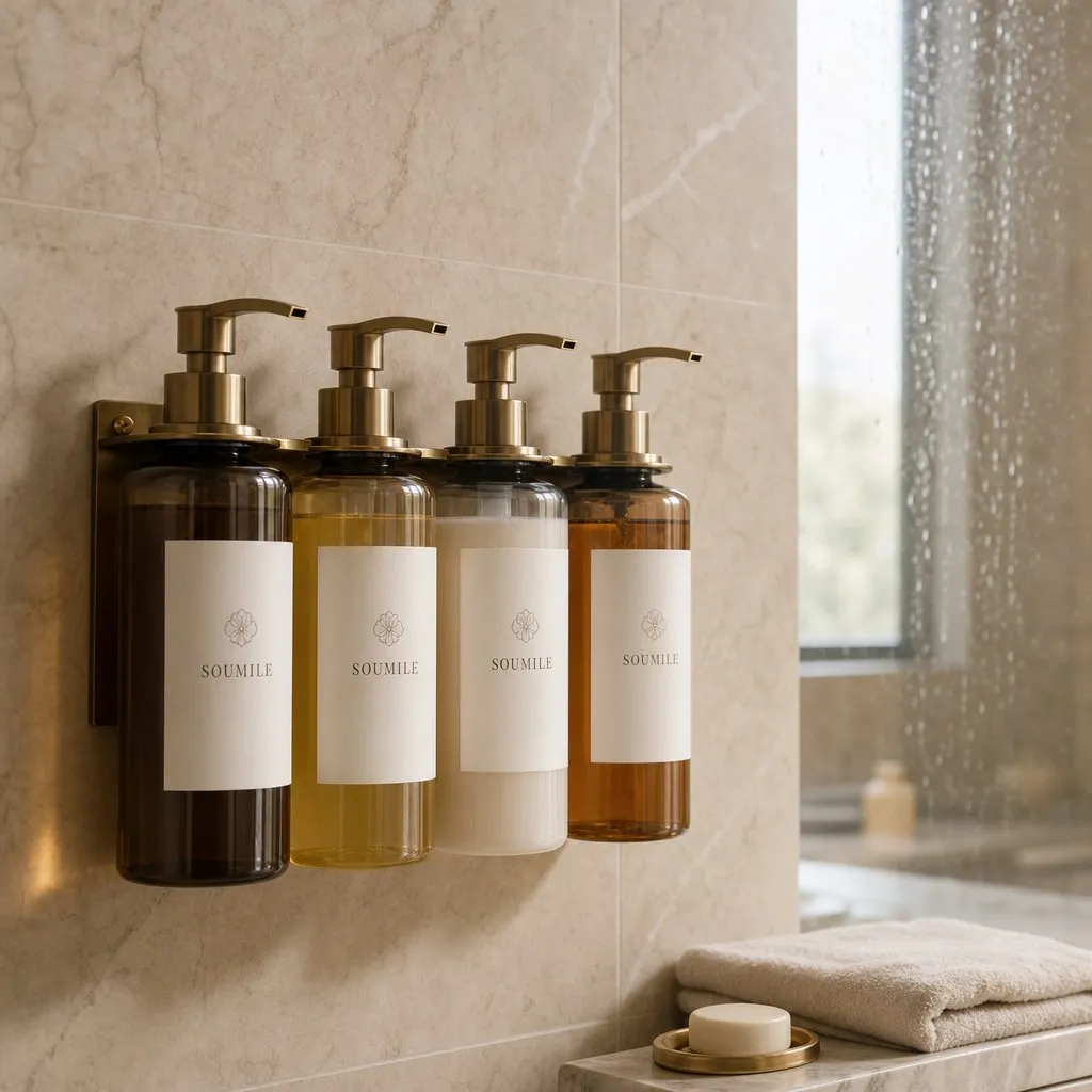 SOUMILE Anti-Theft 380ml Bath Line (Lock Pump) — in use in a hotel guest room setting