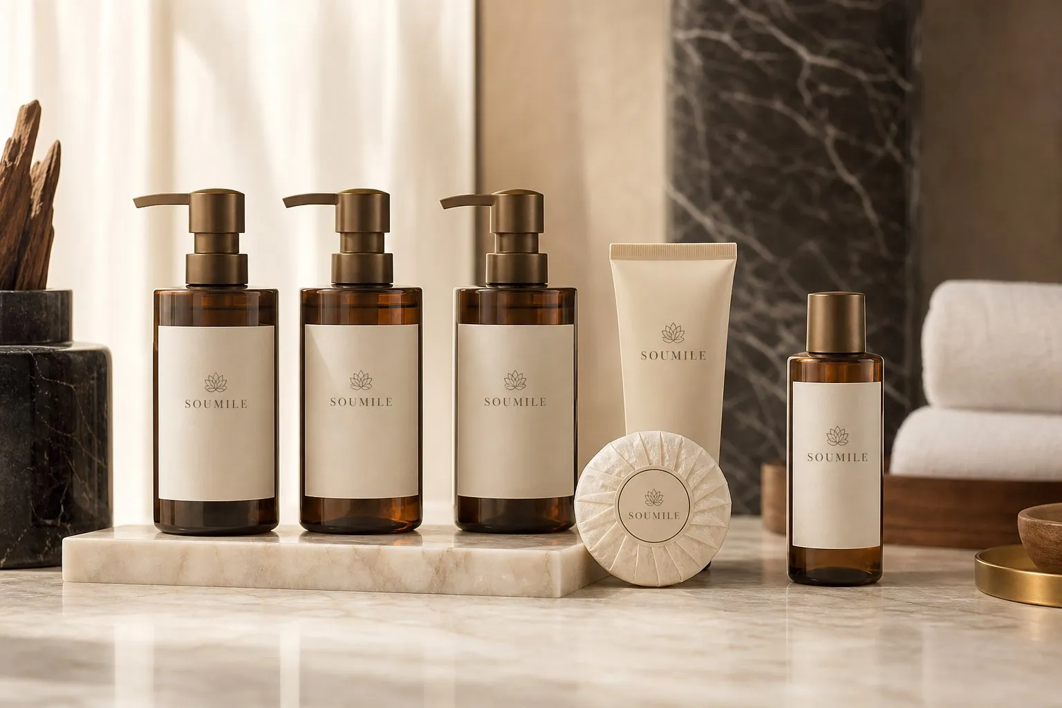 SOUMILE Sandalwood Bath Series (Trilingual Labels) — hotel amenities by UMYAN