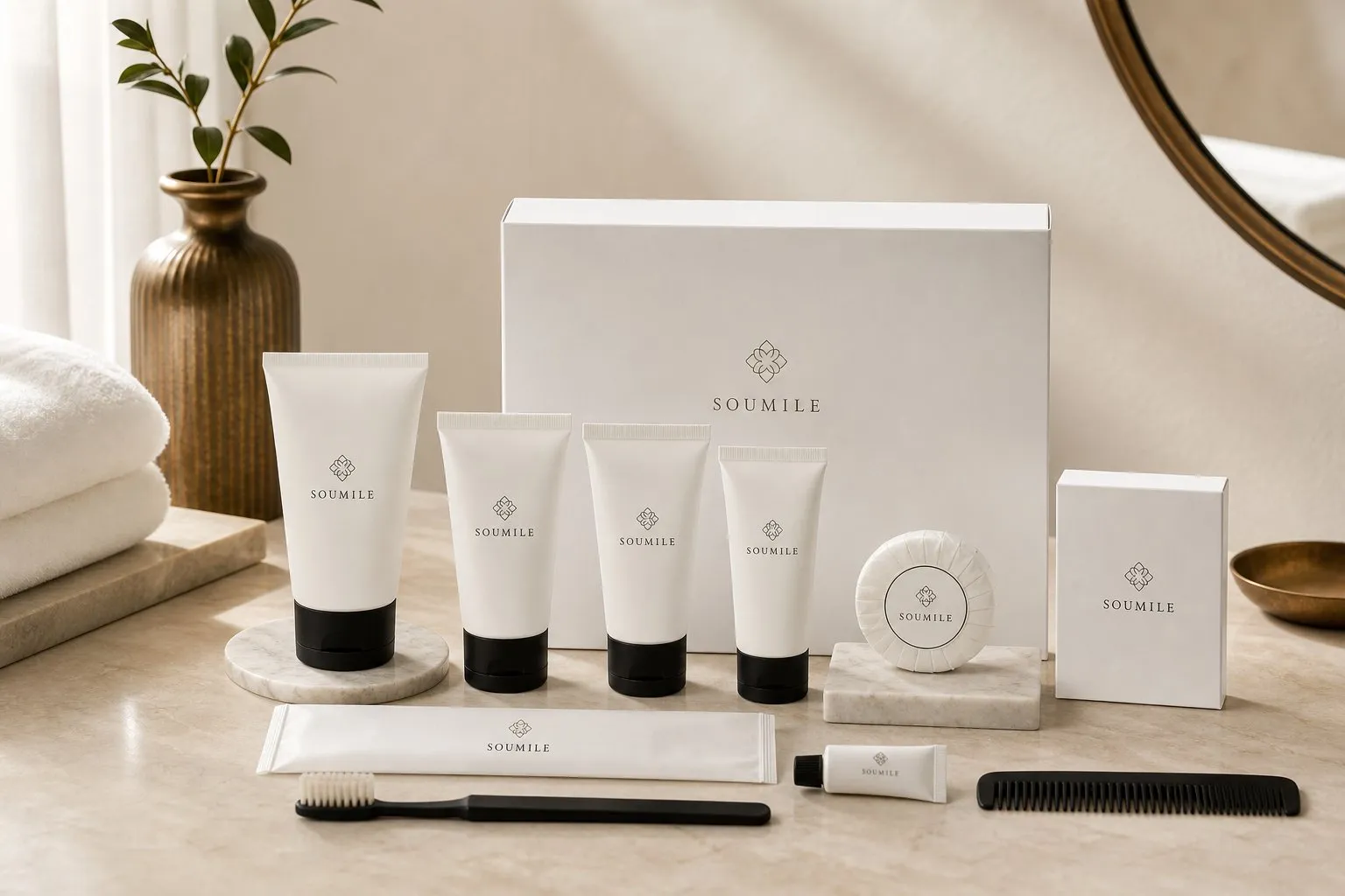 SOUMILE Urban White Amenity Kit (White Card Box) — hotel amenities by UMYAN